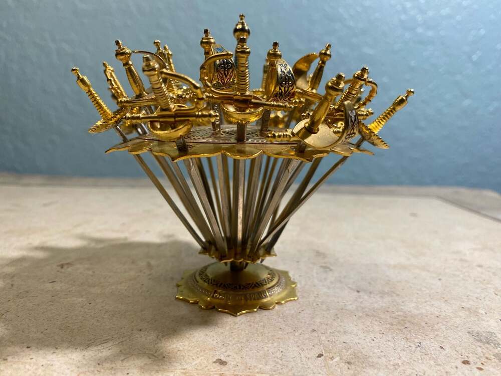 Vintage Toledo Spain 2-Tier Damascene Sword Cocktail Pick 24 set - Picture 6 of 6